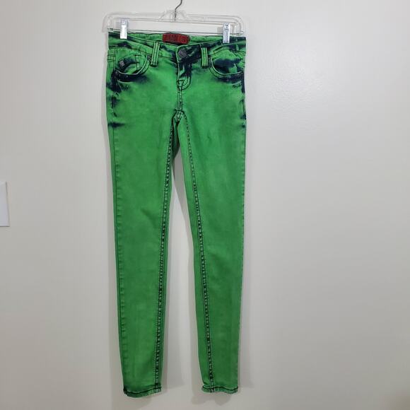 Zana Di Juniors Jeans Lime Green Acid Wash Skinny Size 5 - Picture 1 of 15